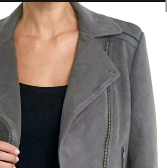 NEW Philosophy Faux Suede Leather Moto Jacket Small Crop Heavy Coat Summer Fall - Picture 4 of 16